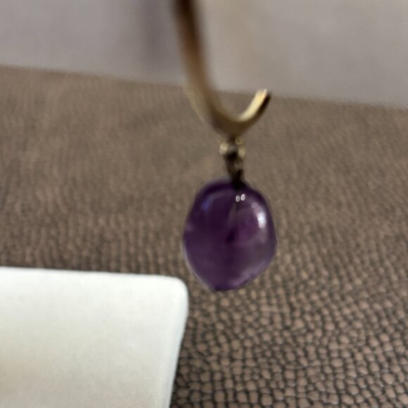 Gold tone Silver 925 Oval Vermeil Purple Amethyst Dangle Charm Bangle Bracelet - Picture 2 of 12